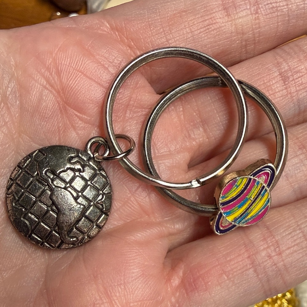 Planet Saturn and Earth Globe Keychain 🌎🪐 or Bag Charm Pendant